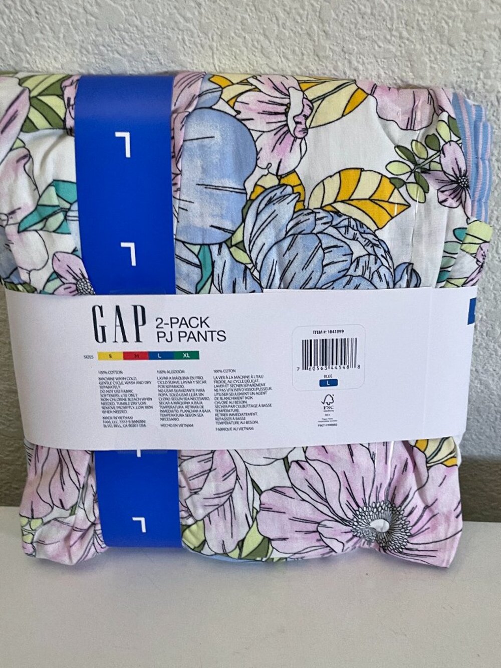 NEW GAP Womens 2 Pack Cotton PJ Pants L NWT Stripe Floral Blue Pajama - Picture 5 of 8